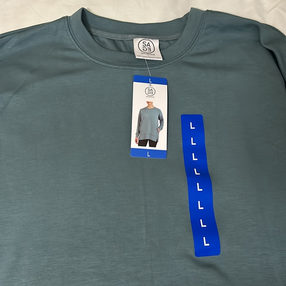 NWT Sage Ladies' Crew Neck Scuba Cozy Top with Side Pockets - Picture 5 of 5